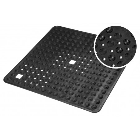 Mata antypoślizgowa z kauczuku pod prysznic czarna łazienkowa 60x60 cm guziczki