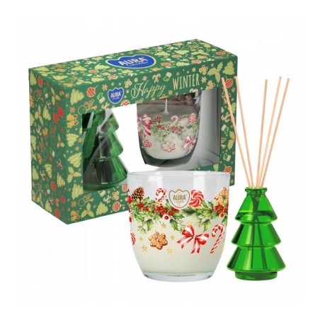 Świeca zapachowa i dyfuzor Aura zapach leśny zestaw świąteczny
