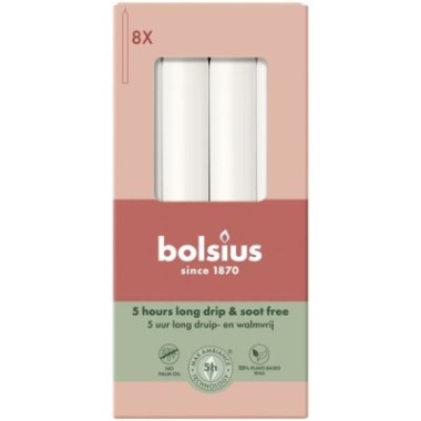 Świece stołowe Bolsius 8 szt. mroźna biel 5h