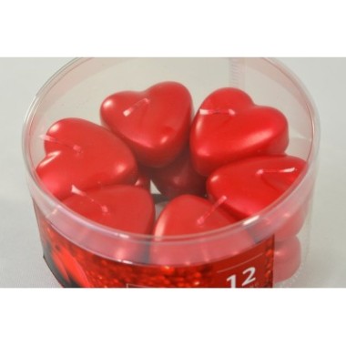 Świece pływające czerwone metalizowane serduszka 12 szt.