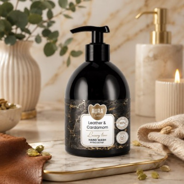 Mydło do rąk w płynie z dozownikiem premium Aura 500 ml Skóra i Kardamon